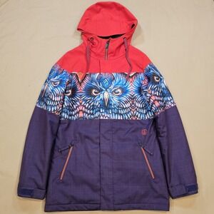 Volcom Snowboard Ski Jacket Women S Owl Insulated Mid-length‎ Hood Zip Pockets